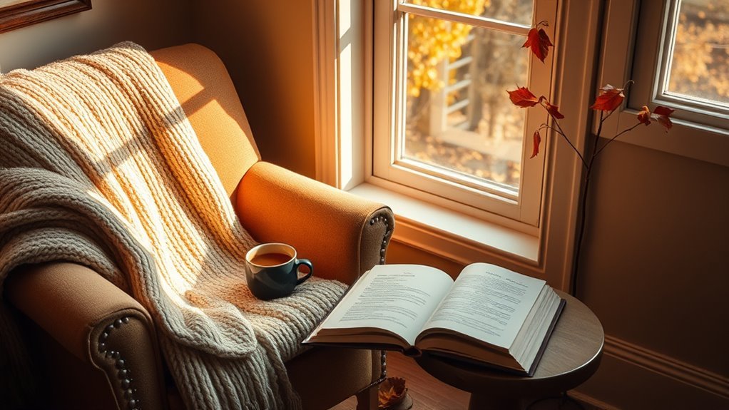 cozy reading nook favorite beverage soft pillows